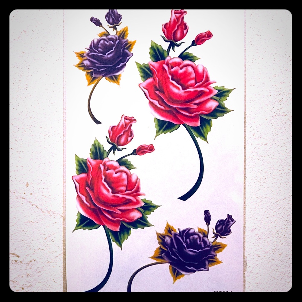 TEMPORARY PINK & PURPLE ROSE TATTOOS